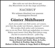 Traueranzeige Günter Mühlbauer