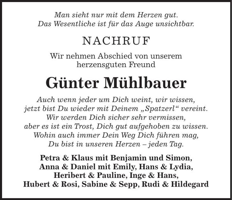 Traueranzeige Günter Mühlbauer