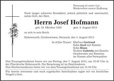 Traueranzeige Josef Hofmann