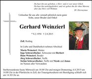 Traueranzeige Gerhard Weinzierl