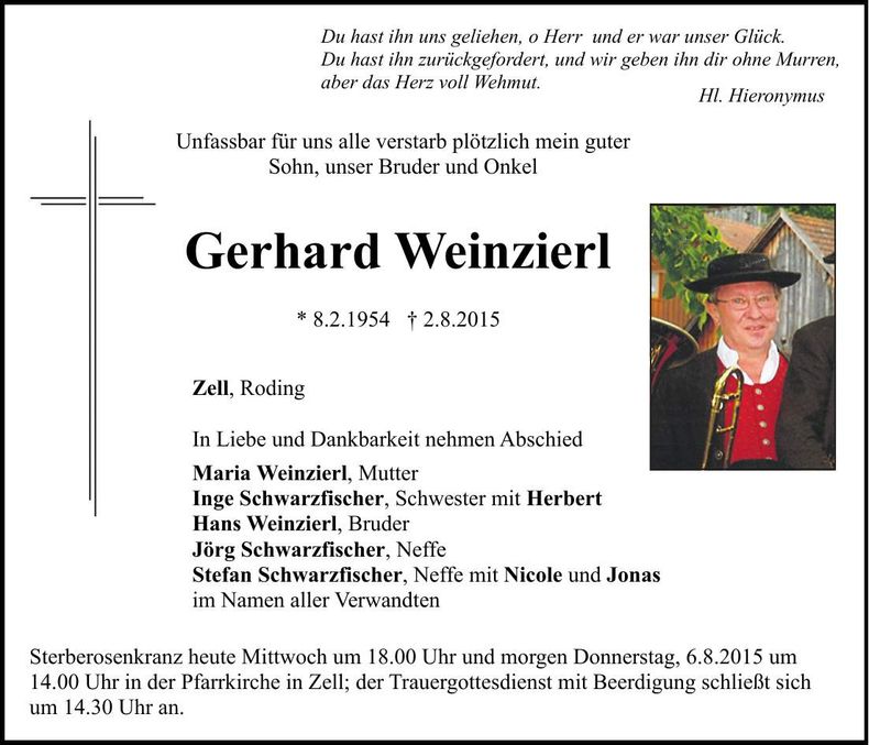 Traueranzeige Gerhard Weinzierl