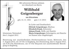 Traueranzeige Willibald Geigenberger