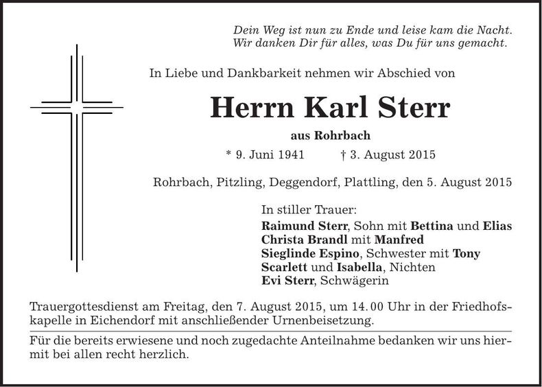 Traueranzeige Karl Sterr
