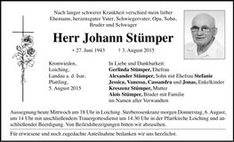 Traueranzeige Johann Stümper