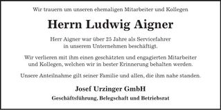 Traueranzeige Ludwig Aigner