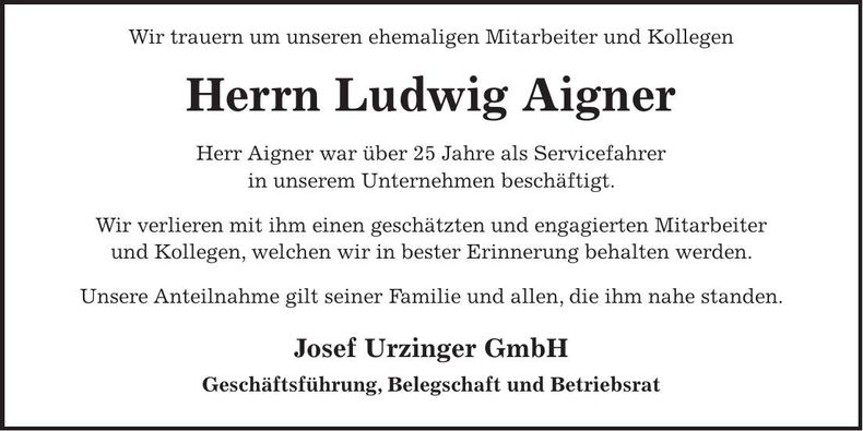 Traueranzeige Ludwig Aigner