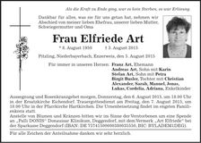 Traueranzeige Elfriede Art