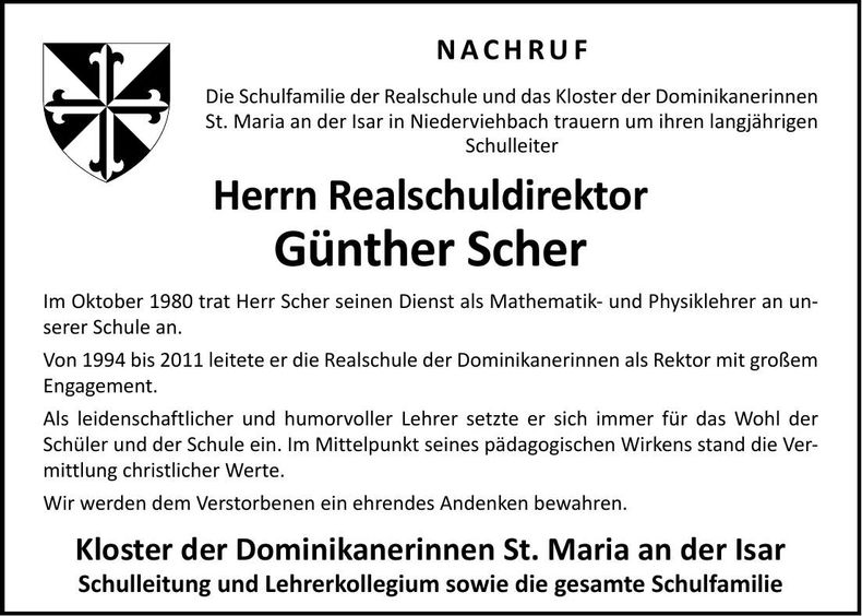 Traueranzeige Günther Scher