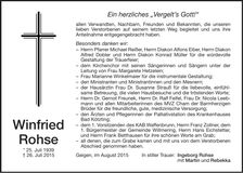 Traueranzeige Winfried Rohse