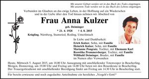 Traueranzeige Anna Kulzer