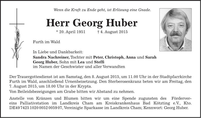 Traueranzeige Georg Huber