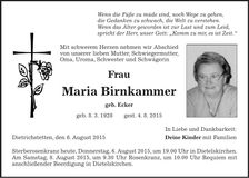 Traueranzeige Maria Birnkammer