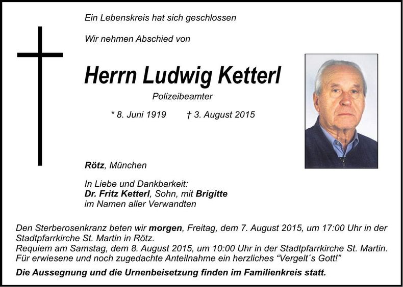 Traueranzeige Ludwig Ketterl