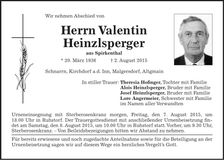Traueranzeige Valentin Heinzlsperger