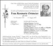 Traueranzeige Rosmarie Ortmeier