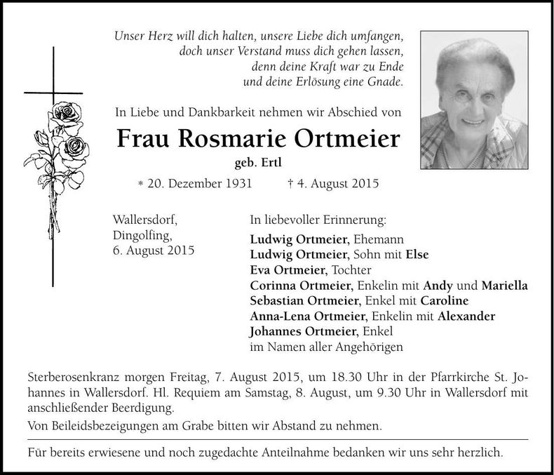 Traueranzeige Rosmarie Ortmeier