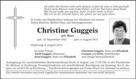 Traueranzeige Christine Guggeis