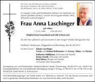 Traueranzeige Anna Laschinger
