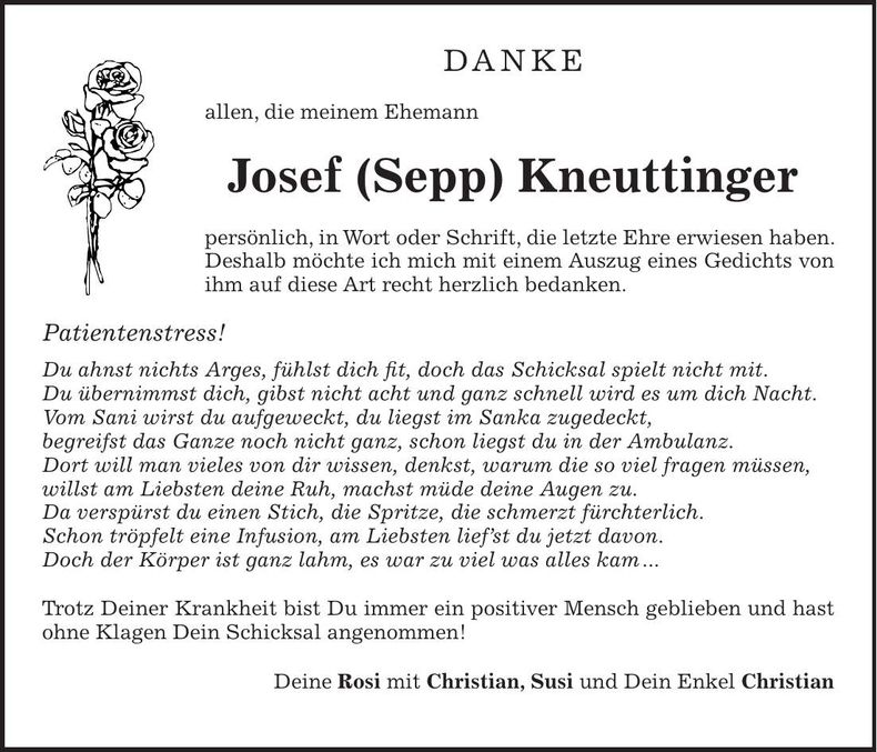 Traueranzeige Josef Kneuttinger