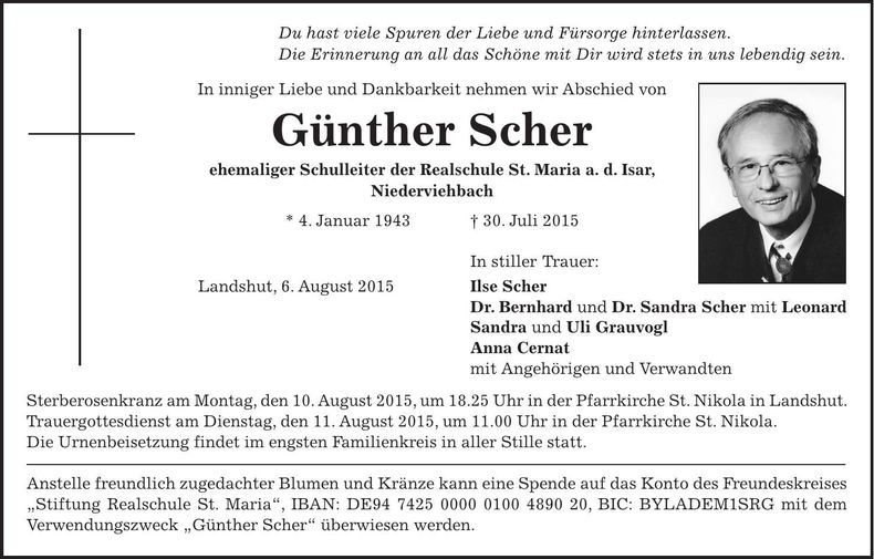 Traueranzeige Günther Scher