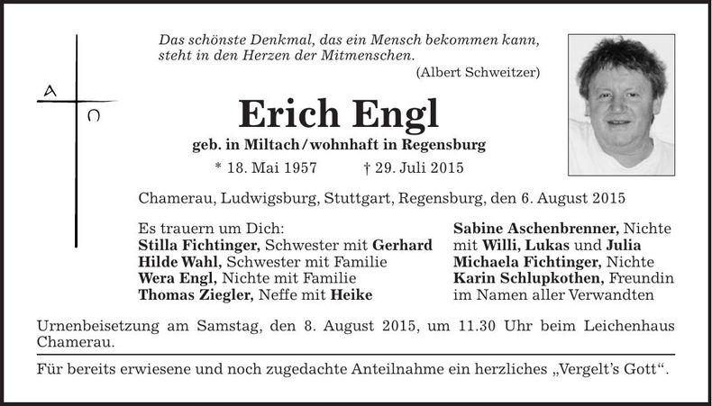 Traueranzeige Erich Engl