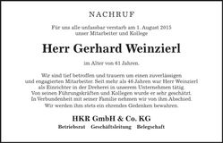 Traueranzeige Gerhard Weinzierl