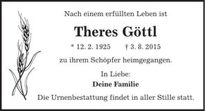 Traueranzeige Theres Göttl