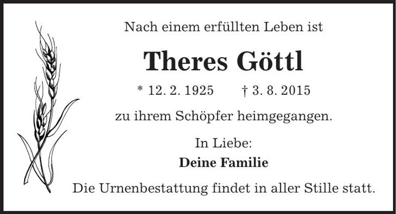 Traueranzeige Theres Göttl