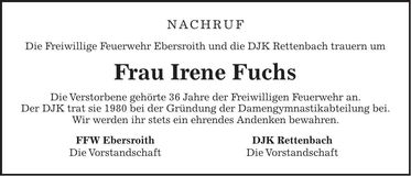 Traueranzeige Irene Fuchs