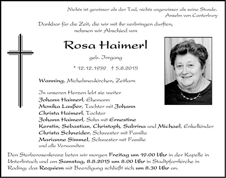 Traueranzeige Rosa Haimerl