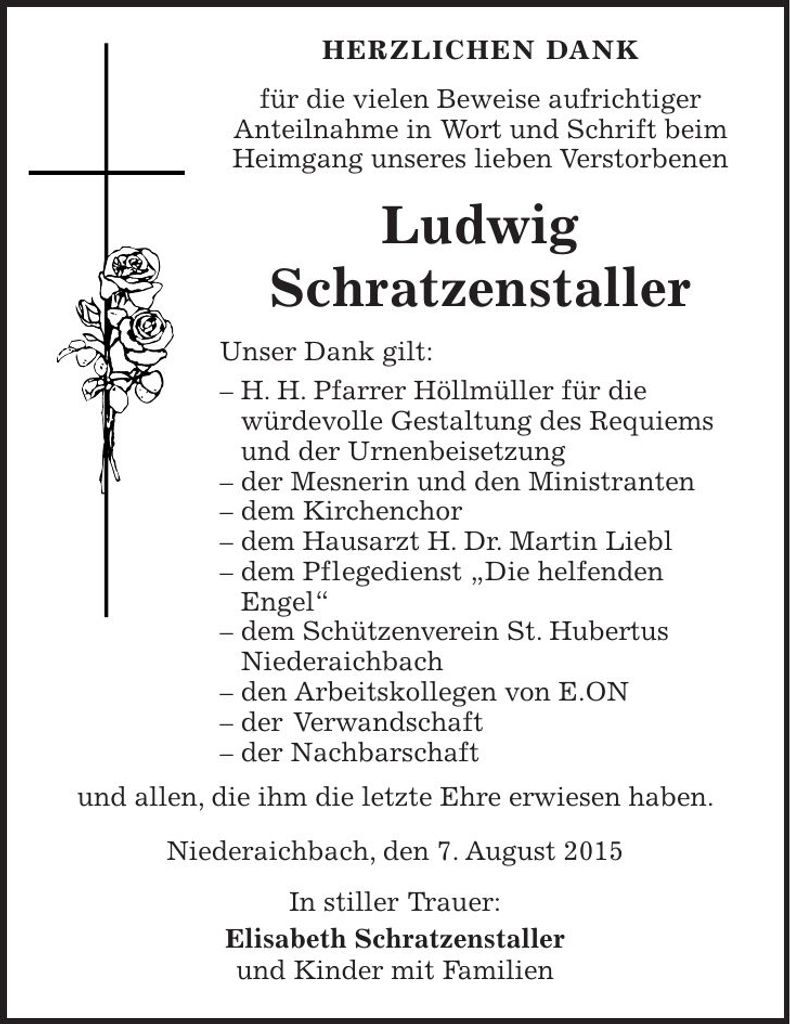 Traueranzeige Ludwig Schratzenstaller