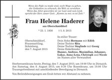 Traueranzeige Helene Haderer