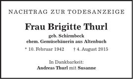 Traueranzeige Brigitte Thurl