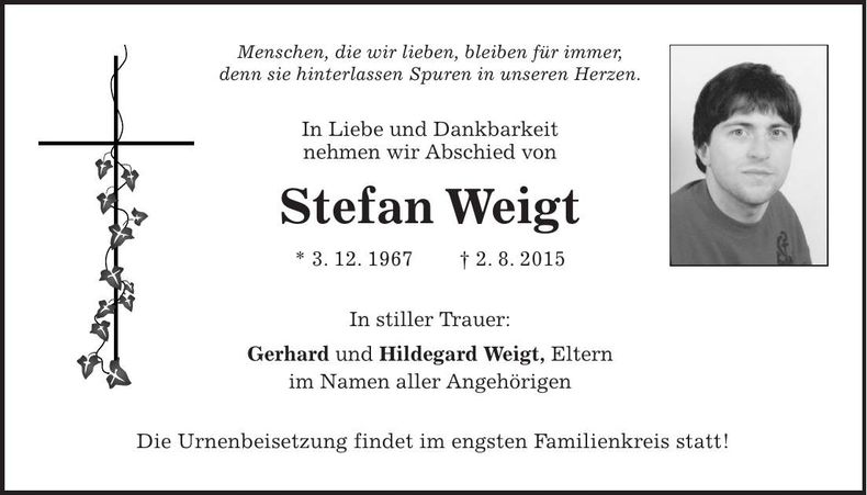 Traueranzeige Stefan Weigt