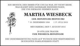 Traueranzeige Martha Wiesbeck
