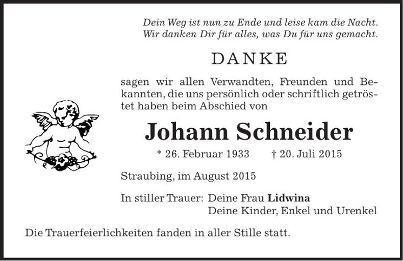 Traueranzeige Johann Schneider