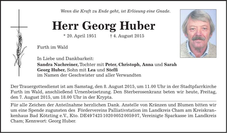 Traueranzeige Georg Huber