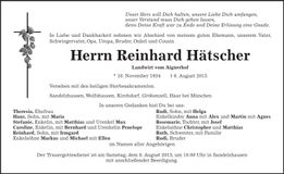 Traueranzeige Reinhard Hätscher