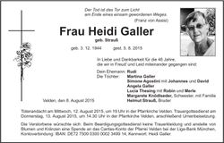 Traueranzeige Heidi Galler