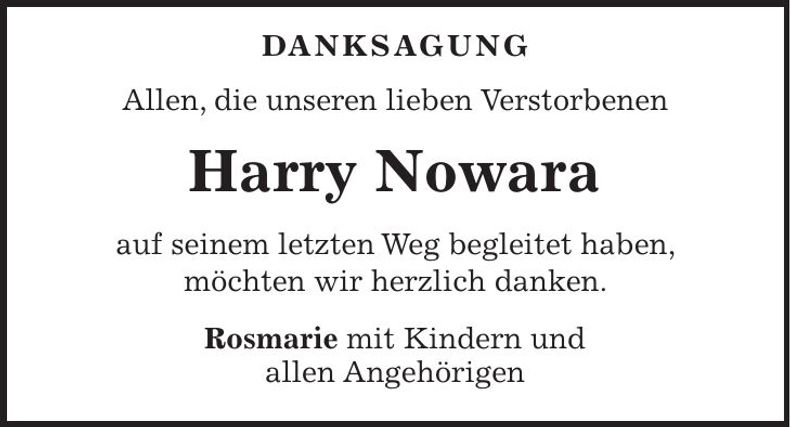 Traueranzeige Harry Nowara