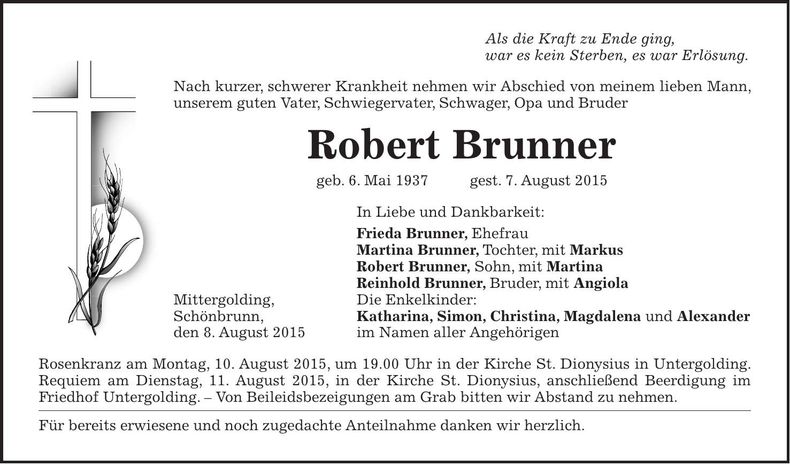 Traueranzeige Robert Brunner