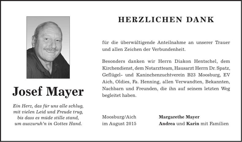 Traueranzeige Josef Mayer