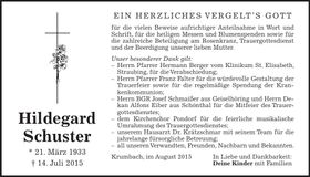 Traueranzeige Hildegard Schuster