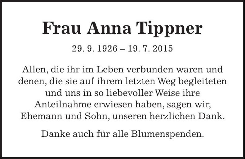 Traueranzeige Anna Tippner