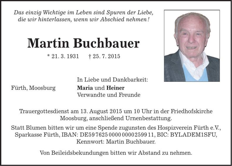 Traueranzeige Martin Buchbauer