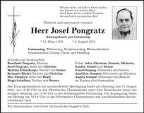 Traueranzeige Josef Pongratz