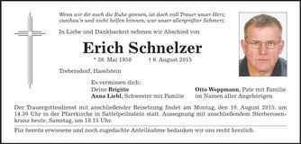 Traueranzeige Erich Schnelzer