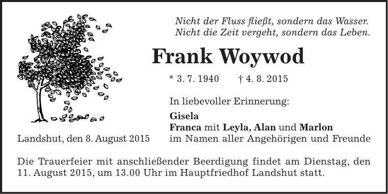 Traueranzeige Frank Woywod