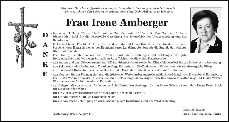 Traueranzeige Irene Amberger