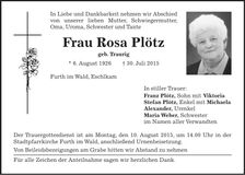 Traueranzeige Rosa Plötz